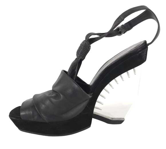 AllSaints Shoes - AllSaints Gamma Perspex Sandals US 9 EU 39 Womens Black Wedge Heel $250
